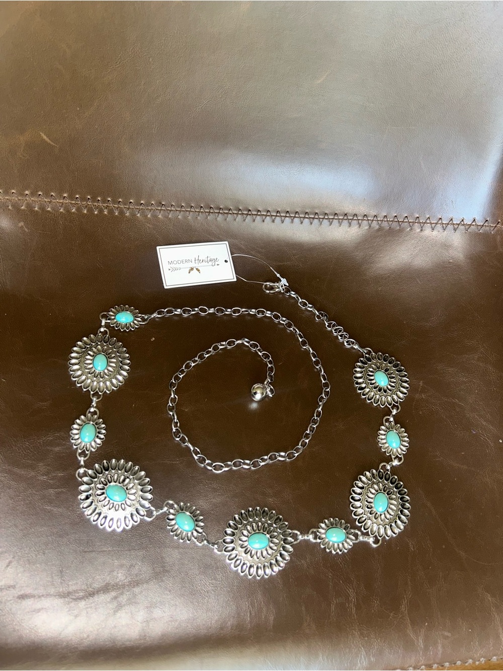 Modern Heritage Western Adjustable Turquoise Concho Belt | Silver | NWT